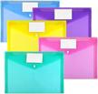 sooez 10 pack plastic envelopes poly envelopes, clear document folders us letter a4 size file envelopes with label pocket & snap button for home work office organization, 5 assorted colors logo