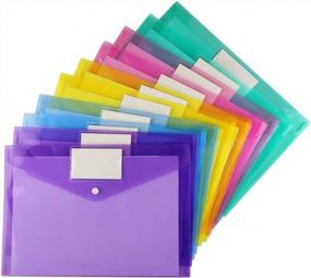 img 3 attached to Sooez 10 Pack Пластиковые конверты Поликонверты, прозрачные папки для документов Конверты для файлов формата A4 США с карманом для этикеток и кнопкой для организации домашнего офиса, 5 разных цветов