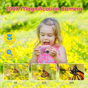 img 2 attached to Детская камера Veroyi, 15 МП, видеокамера с 200-кратным микроскопом, видеопроигрыватель и записывающая камера для детей 4-10 лет со встроенной картой памяти на 32 ГБ (розовая).