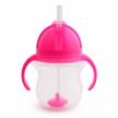 munchkin any angle weighted straw trainer cup with click lock lid, 7 ounce, pink logo