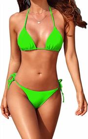 img 4 attached to Women'S Sexy Halter Thong Bikini Swimsuit Tie Two Sides Bottom Triangle Bathing Suit