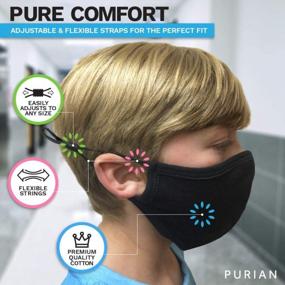 img 3 attached to Adjustable Washable Reusable Black Face Masks For Children And Teens - Purian Kids Collection