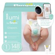 👶 pampers lumi diapers size 1: 148 count enormous pack | compatible with lumi pampers smart sleep system logo