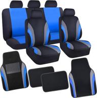 🚗 car pass line rider sporty car seat covers full set + waterproof floor mats - universal fit & airbag compatible combo set (black & blue) logo