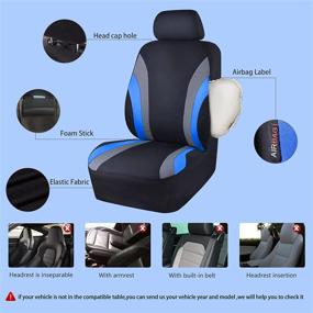 img 2 attached to 🚗 CAR PASS Line Rider Sporty Car Seat Covers Full Set + Waterproof Floor Mats - Universal Fit & Airbag Compatible Combo Set (Black & Blue)