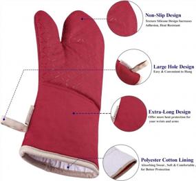 img 3 attached to BESTONZON Oven Mitts And Pot Holders Set Of 4, 500F Heat Resistant Oven Gloves With Silicone Non-Slip For Kitchens, Grilling, Cooking, Baking (Red)