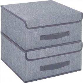 img 4 attached to Onlyeasy Foldable Storage Bins Cubes Boxes With Lid - Storage Box Cube Cubby Basket Closet Organizer Pack Of 2 With Leather Handles For Closet Bedroom, 13" X 13", Linen-Like Grey, MXDLB2P