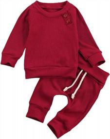 img 4 attached to Newborn Baby Boy Girl Long Sleeve Sweatshirt Top Pants Solid Sweatsuit Fall Winter Outfit Clothes Set