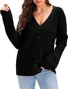 img 4 attached to Women'S V Neck Cardigan Sweater Long Sleeve Soft Knit Tunic Blouse Open Front Button Down Top