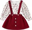 cute toddler girl outfit - nilikastta floral puff long sleeve top, overall dress & suspenders skirt set for fall! logo