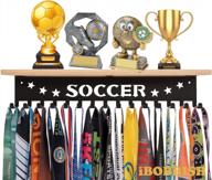 premium trophy and medal display shelf - 16 inches long, sturdy metal and bamboo board with hooks for wall mounting medals and trophies logo