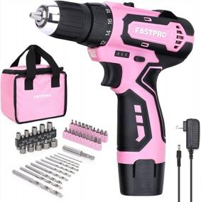 img 4 attached to Power Up With The FASTPRO 42-Piece 12V Pink Drill Kit: Cordless Drill Driver, Lithium-Ion Battery, Charger And Tool Bag Included!