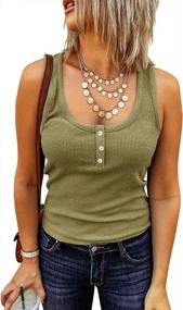 img 4 attached to Women'S Scoop Neck Ribbed Knit Tank Tops - Yacooh Henley Shirts, Racerback Button Sleeveless Cami