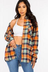 img 3 attached to Chic And Comfortable Women'S Unisex Oversized Plaid Shirts With Long Sleeves And Button-Down Design