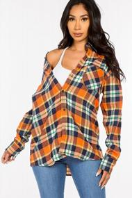 img 1 attached to Chic And Comfortable Women'S Unisex Oversized Plaid Shirts With Long Sleeves And Button-Down Design