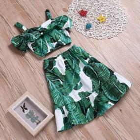 img 2 attached to Banana Leaf Print Toddler Girl'S Outfit Set With Strappy Cold Shoulder Cropped Top And Long Skirt For Stylish Summer Look