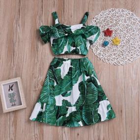 img 3 attached to Banana Leaf Print Toddler Girl'S Outfit Set With Strappy Cold Shoulder Cropped Top And Long Skirt For Stylish Summer Look