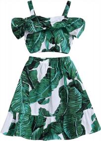 img 4 attached to Banana Leaf Print Toddler Girl'S Outfit Set With Strappy Cold Shoulder Cropped Top And Long Skirt For Stylish Summer Look