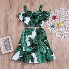 img 1 attached to Banana Leaf Print Toddler Girl'S Outfit Set With Strappy Cold Shoulder Cropped Top And Long Skirt For Stylish Summer Look
