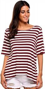 img 1 attached to ELOVER женская футболка с круглым вырезом и рукавом 3/4 пуловер классическая полосатая туника с кисточками топы M красный