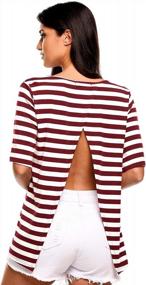 img 3 attached to ELOVER женская футболка с круглым вырезом и рукавом 3/4 пуловер классическая полосатая туника с кисточками топы M красный