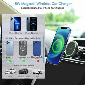 img 2 attached to 🚗 Magsafe Compatible Magnetic Wireless Car Charger Mount for iPhone 13/12/12 Mini/12 Pro/12 Pro Max – 15W Fast Charging, Air Vent Holder with Magnet Accessories for Car Phone