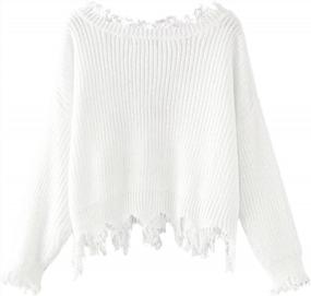 img 3 attached to Women'S Stylish V-Neck Ripped Pullover Knit Sweater Crop Top From ZAFUL - Loose Long Sleeve!