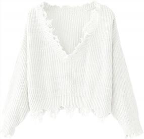 img 4 attached to Women'S Stylish V-Neck Ripped Pullover Knit Sweater Crop Top From ZAFUL - Loose Long Sleeve!