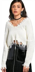 img 1 attached to Women'S Stylish V-Neck Ripped Pullover Knit Sweater Crop Top From ZAFUL - Loose Long Sleeve!