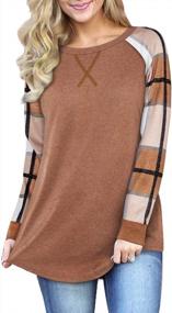 img 2 attached to BAIKEA Women'S Loose Fitting Raglan Buffalo Plaid Shirt With Long Sleeves And Patchwork Check Design