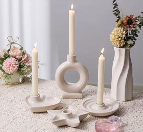 img 1 attached to Minimalist Ceramic Taper Candle Holders - Elegant Candlestick Holder Set For Table Decoration, Weddings, Parties, Living Room And Home Decor