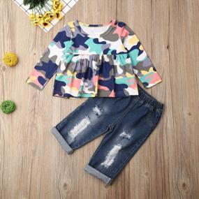 img 3 attached to Toddler Kids Clothing Baby Girls Cute Flower Long Sleeve Blouse Tank Top+Denim Long Pants Trousers Outfit Set