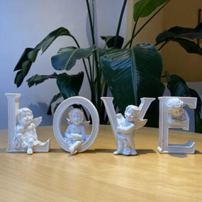 img 3 attached to OwMell Set Of 4 Love Letters Cherub Statues, Words Love Little Angel Figurines For Home Decor, White Resin Paintable Sculptures Decoration 4 Inches