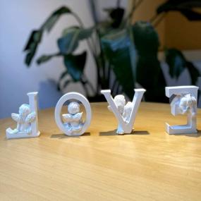 img 2 attached to OwMell Set Of 4 Love Letters Cherub Statues, Words Love Little Angel Figurines For Home Decor, White Resin Paintable Sculptures Decoration 4 Inches