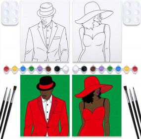 img 4 attached to Couples Paint Party Kit For Adults - 8X10 Pre-Drawn Canvas, Date Night Games For Painting & Sipping, Elegant Ladies And Gentlemen (2 Pack)