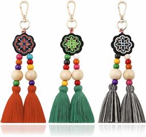 img 2 attached to Add A Pop Of Color To Your Bag With LOXASUM'S Boho Knit Pom Pom Tassel Keychain