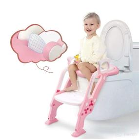 img 4 attached to 🚽 GrowthPic Toddler Toilet Training Seat Ladder with Secure Non-Slip Wide Step and Comfort Cushion for Girls featuring Splash Guard (New)