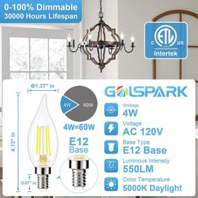 img 1 attached to E12 Led Bulb Dimmable 4W 5000K Daylight, Type B Light Bulb Golspark 60W Equivalent, E12 Small Base Candelabra Led Light Bulbs, B11 Chandelier Candle Light Bulbs For Fan Light, Flame Tip, 550LM, 6 Pack