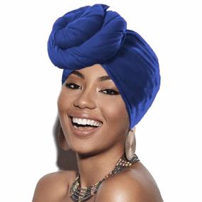 img 4 attached to Blue Turban Headbands For Women And Girls - African Style Stretchy Long Head Scarf By Gortin