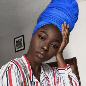 img 3 attached to Blue Turban Headbands For Women And Girls - African Style Stretchy Long Head Scarf By Gortin