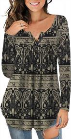 img 4 attached to A.Jesdani Plus Size Tunic Tops Long Sleeve Casual Floral Printed Henley V Neck Shirts For Women