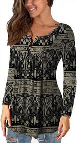 img 3 attached to A.Jesdani Plus Size Tunic Tops Long Sleeve Casual Floral Printed Henley V Neck Shirts For Women