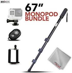 img 3 attached to Zeikos Camera Monopod Kit With Bluetooth Remote, Smartphone And GoPro Mount, Carrying Bag, And Microfiber Cloth - 67 Inches In Length