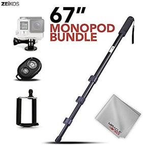 img 2 attached to Zeikos Camera Monopod Kit With Bluetooth Remote, Smartphone And GoPro Mount, Carrying Bag, And Microfiber Cloth - 67 Inches In Length