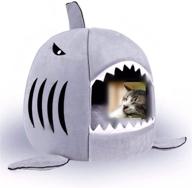 hot cat mat shark-shaped house warm kennel kitten bed with dual functionality - one mat, two usage options: shark bed for small cats & dogs, cozy bed removable - light grey logo