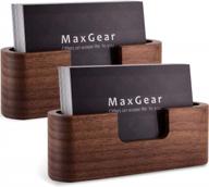 maxgear wooden business card holder for desk | oval desktop business card stand | office and tabletop business card display holder | set of 2 logo