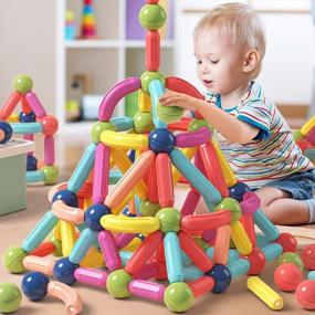 img 4 attached to Discover Endless Possibilities With BAKAM Magnetic Building Blocks - Perfect STEM Toy For Kids Ages 4-8