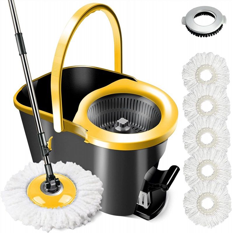 MASTERTOP 57 Spin Mop & Bucket w/ Wringer Set, 7 microfiber mop refills