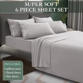 img 2 attached to Super Soft Brushed Microfiber 1800 Thread Count King Size Sheet Set - 6 Piece Luxury Bed Sheets In Grey - Breathable With Deep Pocket And Wrinkle-Free Design - LIANLAM
