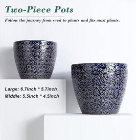 img 3 attached to Set Of 2 Blue Ceramic Plant Pots With Drainage Hole For Snake Plants, Orchid, Succulent, Cactus - 5.5 + 6.5 Inch Indoor Flower Pots For Indoor And Outdoor Gardens By DeeCoo